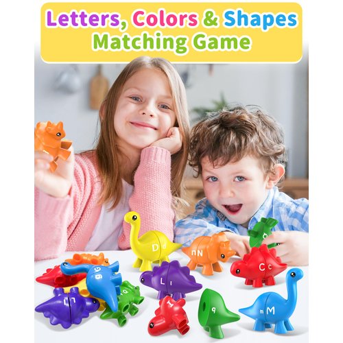 26PCS Dinosaur Alphabet Learning Toys for Toddlers 2-4, Montessori Educational Toys Gifts for 2 3 4 Year Old Boy Girl, Preschool Learning Activities Toys for Kids 3-5, Double Sided ABC Matching Game