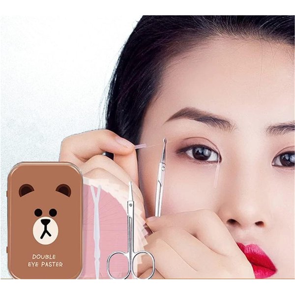 Double eyelid tape Eyelid Tape Invisible Eye Stickers Double Sided Tape Invisible Eyelid Lifter Strips for Hooded, Droopy, Uneven, Mono-eyelids (with Fork rods, Scissors）