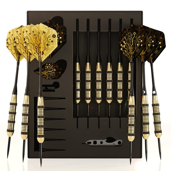 CC-Exquisite Premium Steel Tip Darts Set - Professional Darts, Brass Barrels, Metal Tip Darts, Extra Flights, (12) Aluminum Shafts 35/48, O-Rings, Dart Tool, Dart Sharpener, Darts Case.…