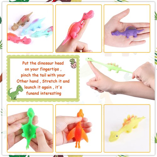 JOFONY 24 PCS Slingshot Dinosaur Finger Toys,Dino Shooter Stretchy Toy Animals Flingers Finger Flying Games Party Favors for Kids 3+ Year Old Birthday Goodie Bag Prizes