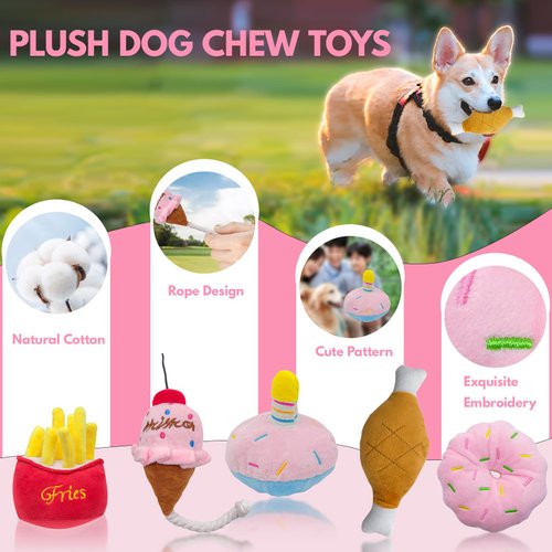 Puppy Toys 5 Pack Dog Toys for Small Dogs, Dog Squeaky Toys, Cute Small Dog Toys Stuffed Plush Dog Toy Bundle, Dog Birthday Cake Toy Gift Set, Puppy Chew Toys to Keep Them Busy, Puppy Teething Toys
