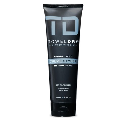 TOWELDRY Creme Styler Natural Hold + Medium Shine - Men's Hair Styling Super-Lightweight Smoothing Cream - Hold 2/10 - Easy Washout Formula - Men's Grooming Gear, Made in USA, 8.4 fl oz (250ml)