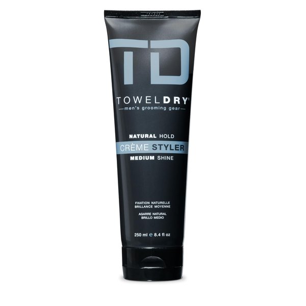 TOWELDRY Creme Styler Natural Hold + Medium Shine - Men's Hair Styling Super-Lightweight Smoothing Cream - Hold 2/10 - Easy Washout Formula - Men's Grooming Gear, Made in USA, 8.4 fl oz (250ml)