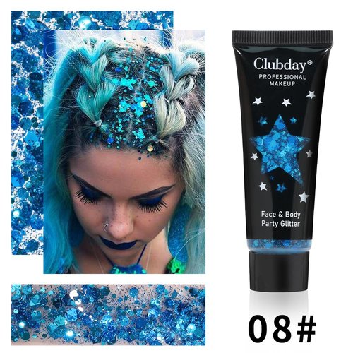 Gl-Turelifes Face Body Glitter Gel Sequins for Eyes, Lips,Hair, Nail, Face and Body - Mermaid Flakes Chunky Glitter Festival Accessory 30ml (#08 Blue)