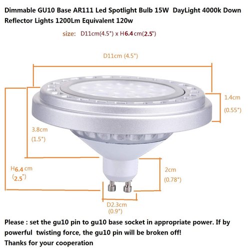 QLEE Ar111 15w Gu10 Base Spot Lighting Dimmable Led Spotlight Bulb 15w Day Light 4000k 15leds Ac 120v Downlight Reflector Lights 1200lm Equivalent 120w Halogen Light Bulbs Flood Lamp