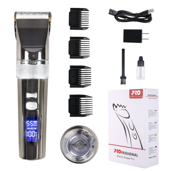 E-Macht Cordless Hair Clippers for Men Professional Hair Cutting Kit Quiet Hair Trimmers 180 Minutes Runtime LED Display with Charging Base for Barbers 4 Guide Combs & 5 Speeds