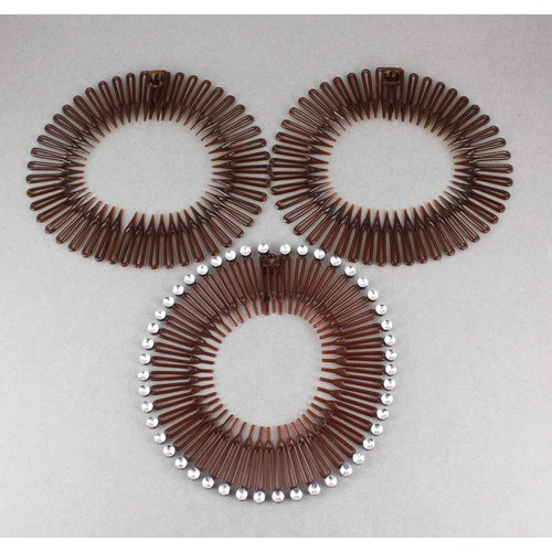 Brown Silver headband Set of 3 Flex spider hair comb teeth accordion style stretch hair band accessory zig zag headband…