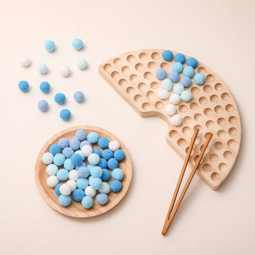 ibwaae Wooden Peg Board Beads Game Color Sorting Toys Counting Matching Game Bead Counting Fine Motor Skill Montessori Toys for Toddlers (Blue Gradient)