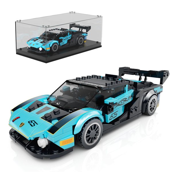 Mould King Speed Champion Car Building Toys with Acrylic Display Case, Model Race Car Toy Building Blocks Kit 27065 Collectible Racing Vehicle Set for Kids Age 8+ Teens Adults, 383Pieces