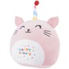 16 Inch Plush Birthday Cat Kitty Stuffed Animal Happy Birthday Cat Hugging Pillow Birthday Cat Plushies Throw Pillow Birthday Pink Cat Kitten Anime Gift for Kids and Lovers