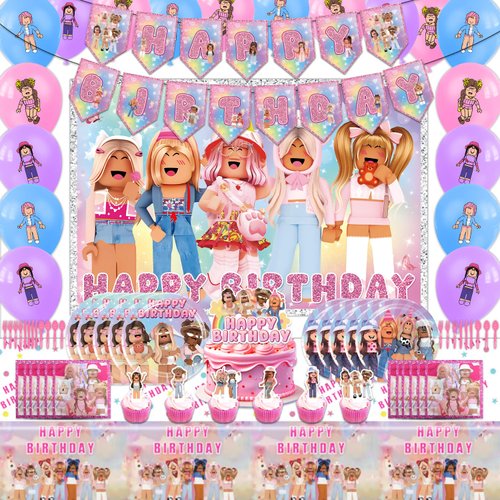 Birthday Party Supplies，Birthday Party Decorations Includes Banners, Cake Topper, Cupcake Toppers,Balloons,Plates,Knives,Forks,Spoons,Napkins,Tablecloth,backdrop