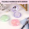 Maji Mama Metallic Shinning Finish Foldable Travel Hair Brushes with Mirror Shell Shape Portable Folding Pocket Hair Brush Mini Hair Comb Compact Size Hair Massage Comb (Pink)