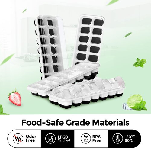 DOQAUS Ice Cube Trays 4 Pack, Easy-Release Silicone & Flexible 14-Ice Cube Trays with Spill-Resistant Removable Lid, Stackable Ice Trays with Covers (Night Black)