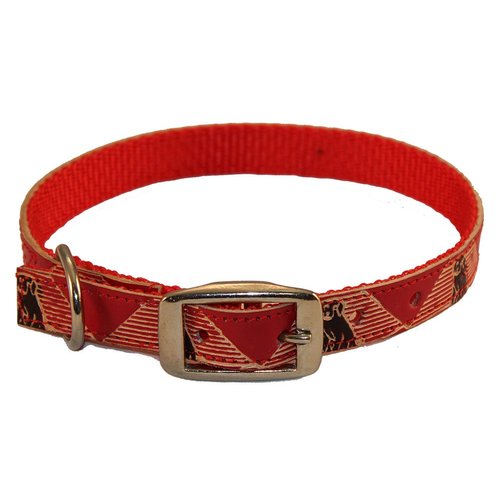 CuteNFuzzy Hand Painted Leather Overlay Dog Collar, Red, 16"