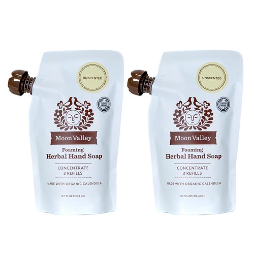 Moon Valley Foaming Hand Soap Refill Pouch, Two-Pack Unscented Soap, Vegan and Non-GMO, Environmentally Friendly Option
