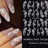 Flower Nail Art Stickers Decals, 8 Sheets 5D Engraved Flower Nail Decals White Wedding Nail Art Accessories French Tips Nail Designs Self Adhesive Lace Flower Carving Nail Stickers for Women Girls