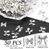 YAEISM 50PCS Bow Nail Charms 3D Silver Nail Charms 2 Styles of Alloy Ribbon Bowknot Nail Bow Charms Nail Rhinestones for Nail Art and DIY Crafts Decoration
