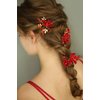 FXmimior Bridal Hair Accessory, Red Flower Hair Comb with Rhinestones and Pearls for Women, Bride, Prom, Party, Evening