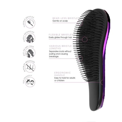 HairComb - Detangler Hair Brush for Kids, Toddler, Adults - Wet & Dry Brush- Gentle on Hair & Scalp with Flexible Soft Bristles and 360° Rotating Handle, Suitable for All Hair Types (Purple)
