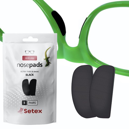Setex Gecko Grip Ultra-Thin 0.6mm Anti Slip Eyeglass Nose Pads, (5 Black Pair) USA Made, Innovative Microstructured Fibers, 0.6mm x 7mm x 16mm