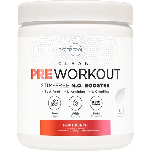 Ultra Clean Stim Free Pump Pre Workout + Nitric Oxide Booster (Fruit Punch) Beetroot, 7G Arginine Citrulline Malate, Betaine, Beta A, ACV+ - Sugar/Caffeine Free Natural Non Stim Preworkout Men & Women
