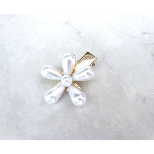 Generic Gold metal white pearl flower alligator hair clip fine thin hair