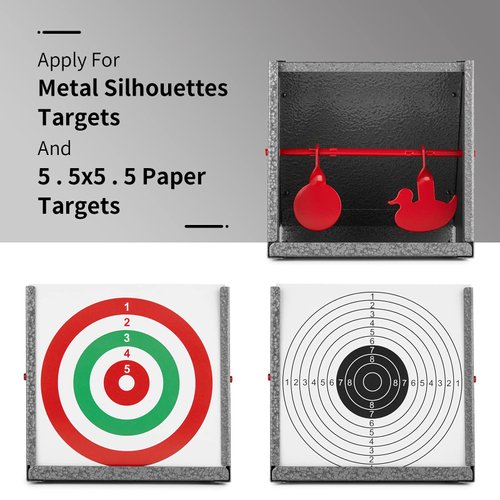 GearOZ BB Gun Target Trap, Airsoft Target, Pellet Gun Target with 10pcs Paper Target, Resetting Metal Silhouettes Shooting Targets for Backyard, Outdoor, Indoor, Small Size