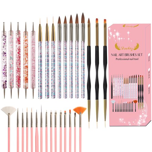 31Pcs Nail Art Brushes Set, Professional Nail Art Brush Dotting Tools Kit, Nail Dust Brush Nail Painting Brush Striping Nail Liner Brush Nail Dotting Pen for DIY Nail Art Designs