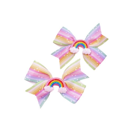 Baby Rainbow Snap Clips Bow Toddler Rainbow Clips Bowknot Infant Baby Rainbow Tiny Bow JHP05 (2 Pcs-H)