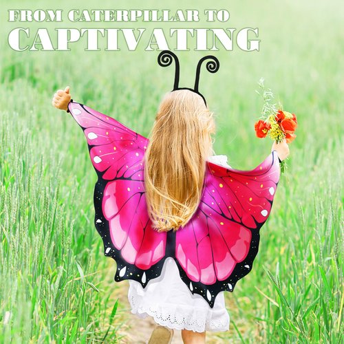 iROLEWIN Toddler Kids-Butterfly-Wings-Costume for Girls-Dress-up Mask Headband, Butterfly Dress Up Wings Halloween Party Favors (Rose)