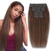 werkueen Kinky Straight Clip in Hair Extensions Seamless Clip ins Hair Extensions Real Human Hair Yaki Straight Real Human Hair Clip in Extensions for Black Women Natural Black 8Pcs 100g 20 Clips