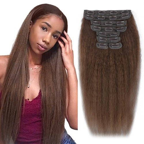 werkueen Kinky Straight Clip in Hair Extensions Seamless Clip ins Hair Extensions Real Human Hair...