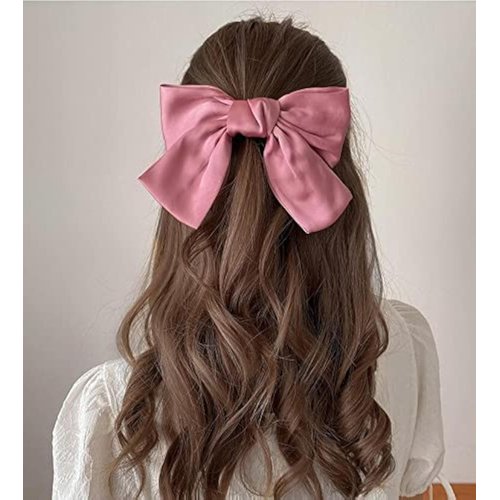 Big Satin Bowknot Hair Clip Barrettes - Cute Silk Hair Accessories for Girls and Women in Pink