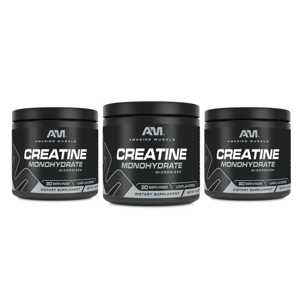 Amazing Muscle Micronized Creatine Monohydrate | 90 Servings | 5000 Mg per Serving | 1 Lb (454 Grams) | Ideal Pre & Post Workout Supplement | Unflavored (3 Pack)