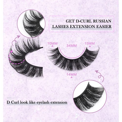 False Eyelashes Russian Strip Lashes Fluffy Fake Eyelashes Extension D Curl Wispy Handmade Soft Reusable 14 Pairs Lashes Pack