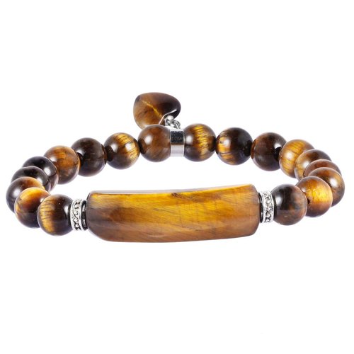 TUMBEELLUWA Healing Stone Bracelet 8mm Beads Chakra Crystal Energy Heart Charm Bracelet Handmade Jewelry for Women, Tiger's Eye