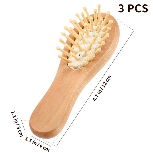 3pcs Mini Hair Wooden Hair Brush Mini Bamboo Hairbrushes Combs Cushion Hair Brush Scalp Massage Comb