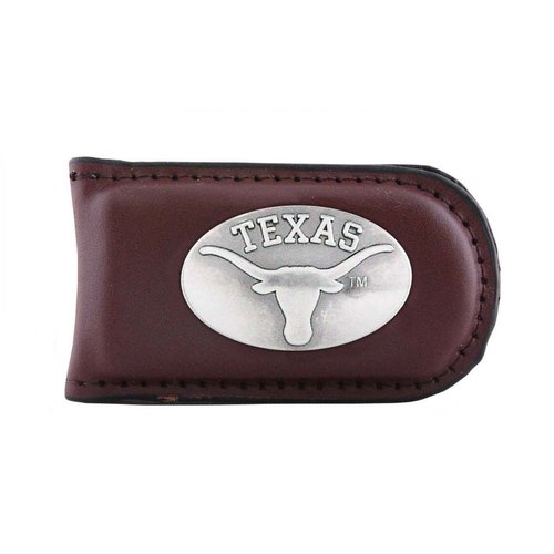 NCAA Texas Longhorns Brown Leather Magnet Concho Money Clip, One Size