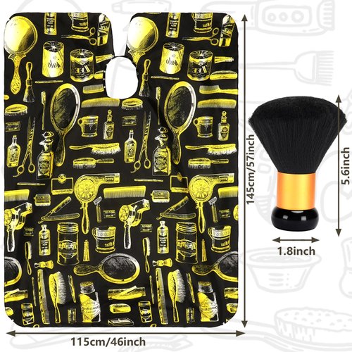 FEBSNOW Hair Cutting Cape Kit,Professional Barber Cape with Neck Duster Brush for Adults Waterproof Salon Cape with Adjustable Closure Snap Salon Barber Supplies 47x55 Inches(Yellow Printed Pattern)