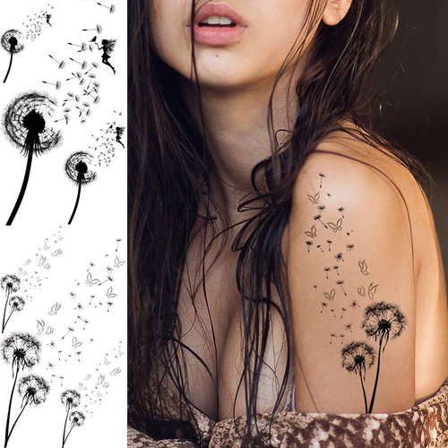 EGMBGM 13 Sheets Beautiful Dandelion Temporary Tattoos For Women Realistic Flying Dandelion Birds Butterfly Fake Tattoos Flowers For Girls Kids Hand Wrist Neck Decoration Temp Tatoos Temporary Sticker