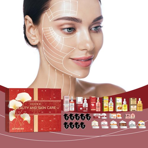 24-Piece Skincare Advent Calendar,Skin Care Advent Calendar Christmas 24 Days, Cream Serum Skin Care Surprise Gift Box,24 Individually Boxed Skincare Products Set Cosmetic for Women & Girl (Red)