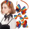4Pcs Rainbow Hair Headband With Hair Clips Set Gay Pride Day Rainbow Bow Hairpin Candy Grosgrain Ribbon Hair Barrettes Hair Accessories for Girls Women Parades Celebrations Decorations