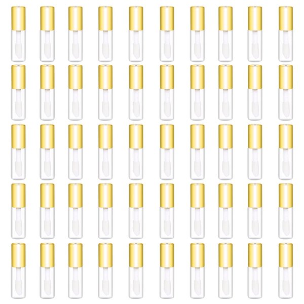 Mydio 50 Pack 1.2ML Clear Mini Lip Gloss Tube Empty Lip Balm Containers With Gold Lid for Lipstick (Gold)