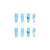 BABALAL Coffin Press on Nails Long Fake Nails Glossy Blue Glue on Nails Butterfly Ballerina Acrylic Nails 24Pcs Rhinestones Manicure Thanksgiving Stick on Nails for Women and Girls