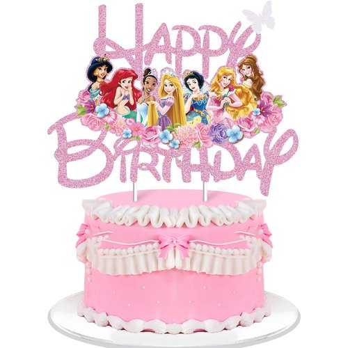 Princess Cake Toppers For Girls, Pink Glitter Princess Cake Decorations Castle Party Decorations Theme Birthday Party Suppliers For Girls Princess Birthday Cake Decorations(Doubled-Sided) (Light Pink)