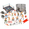 PowerTRC 32 Pieces Wrestling Toys, Wrestler Play Set with 2 Wrestle Rings (Hexagon & Square), 12 Wrestlers, 18 Accessories, Toy Figures Cake Topper Birthday Party Decoration Gift Toy for Kids