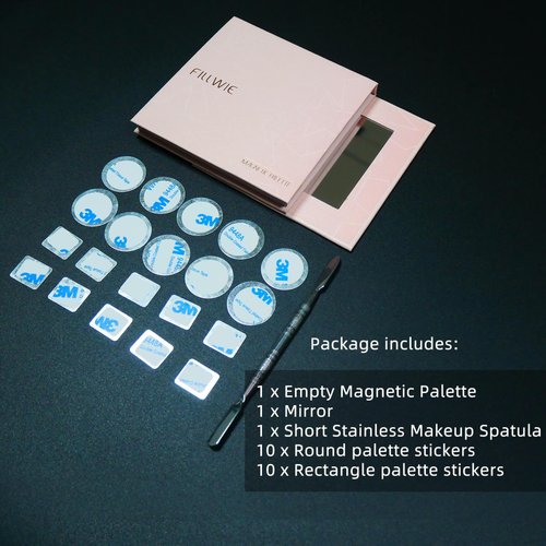 Fillwie Small Empty Magnetic Makeup Palette with Mirror, Spatula, 20 Metal Stickers, Suitable for Eyeshadow Lipstick Blush Powder Highlighter and Contour (Black, Small)