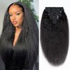 22 Inch Kinky Straight Clip ins Human Hair Extensions Yaki Real Brazilian Human Hair 8pcs Natural Black 120g Remy Hair Full Head Yaki Clip in Hair Extensions for Women