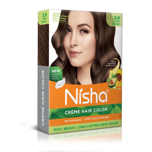 Nisha Creme Hair Color Pack of 1 Dark Brown,Beautiful Color Permanent Hair Dye,Long-Lasting High-Definition Color,Shine & Silky Softness, Permanent Hair Color,Ammonia Free, Vegan, Cruelty Free