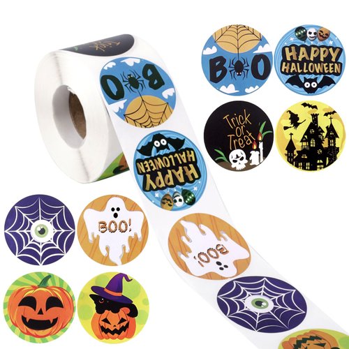 500pcs Halloween Stickers, 1.5 Inch Halloween Craft Stickers Round Stickers Pumpkin Ghost Bat Halloween Party Decoration for Envelopes Party Scrapbooking Favors